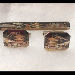 VTG Sterling Silver DAMASCENE Cufflink Set